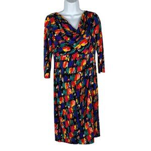 Anne Klein Women's Abstract Print Dress Size 6 Multicolor 3/4 Sleeves
